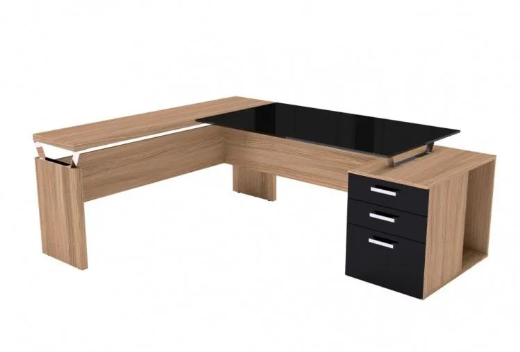 Mesa L Diretoria Gaveteiro Pedestal Vidro · código 93400